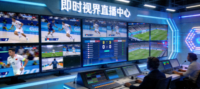 即时视界直播中心展示多屏幕体育赛事实时直播画面